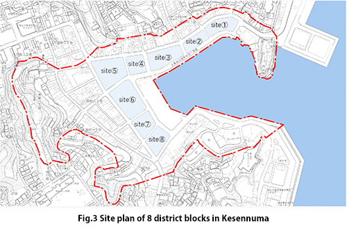 Site plan of 8 district blocks in Kesennuma