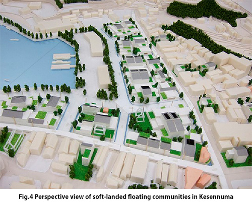 Perspective view of soft-landed floating communities in Kesennuma