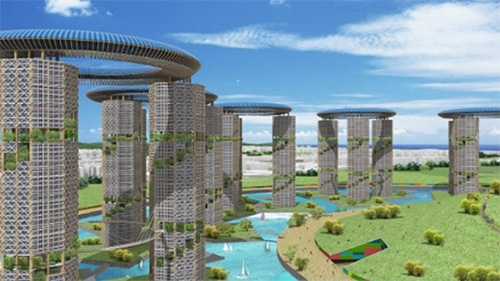 Perspective View of Proposed High-density Water City in Singapore